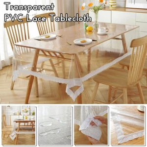 Lace Tablecloth Transparent PVC Waterproof Oilproof Kitchen Dining Table Cover - Picture 1 of 11