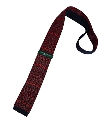 🆕TOMMY HILFIGER Corbata delgada tejida geométrica azul/rojo mezcla de lana DISEÑADOR Foto 1 de 3
