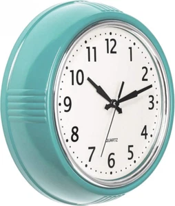Bernhard Products Retro Wall Clock 9.5 Inch Blue Kitchen 50's Robin Egg - Picture 1 of 7