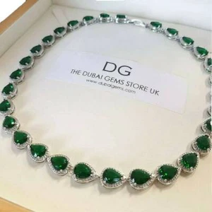 White Gold Finish Pear Cut Green Emerald & Created Diamond Necklace + Gift Box - Picture 1 of 6