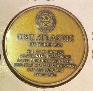 U.S.T. ATLANTIC ~Bronze Medal ~ Tanker is 1187 ft. long Token - Picture 1 of 2