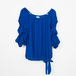 Blusa CeCe Manga Volantes Corbata Cintura Fuera del Hombro Top Azul Real L - Imagen 1 de 11