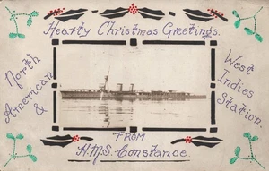 Christmas Greetings From HMS Constance North American West Indies Postcard 1921 - Picture 1 of 2