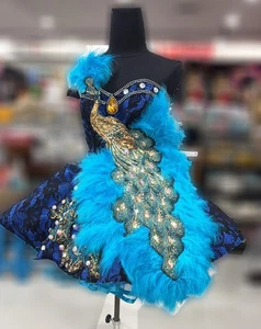 Da NeeNa M077 Showgirl Vegas Pageant Burlesque Feather Peacock Dance Dress XS-XL - Picture 1 of 9