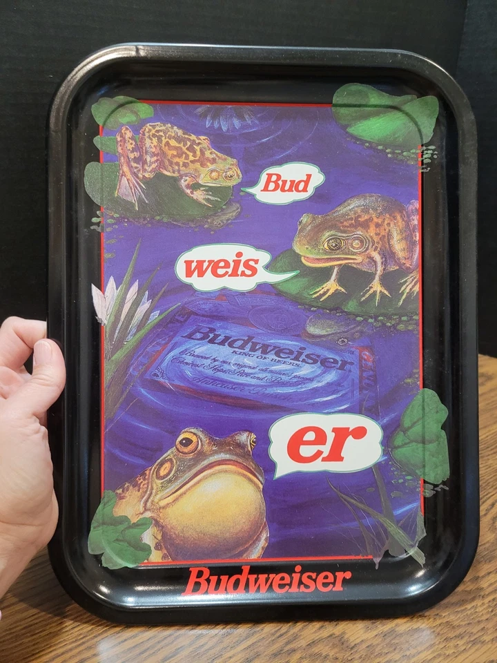 Vintage Budweiser Frog On Lilly Pads Tray 1996 "Bud-Weis-Er"  Metal Tray   - Image 1 of 4