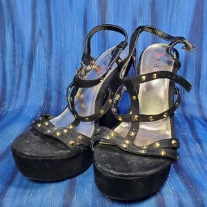 Just Fab Black Velvet Strappy 5" Heel with gold studs - Picture 1 of 7