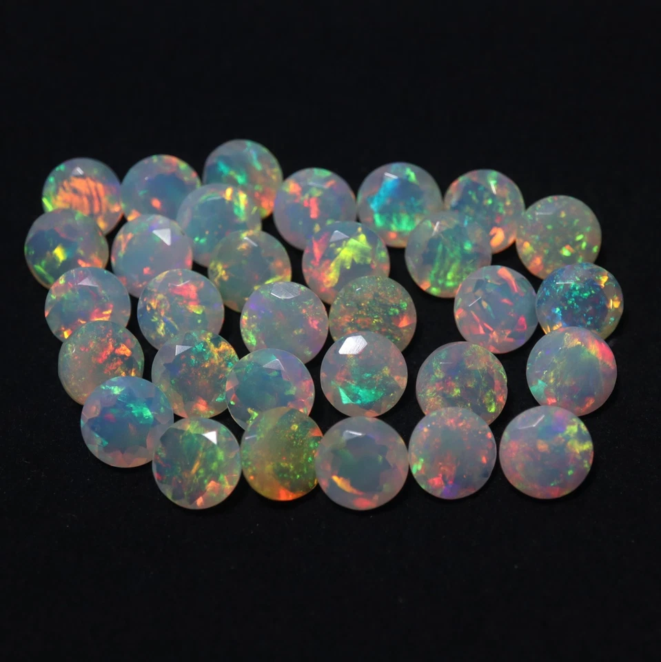 7 MM Round Cut Natural Top Grade Flashy Multi Fire Faceted Ethiopian Opal - Image 1 of 1