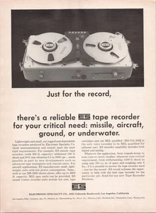 Electronic Specialty Co Vintage Tape Recorder Ad 1965 Black White - Picture 1 of 1