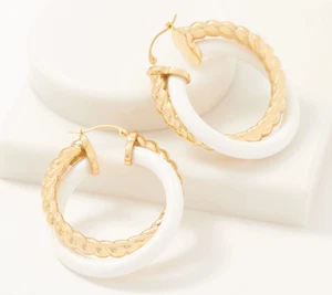 Adorna 14K Gold Electroform White Gemstone Twisted Hoop Earrings, 1-1/2" - Picture 1 of 1