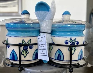 Handgefertigtes indisches Keramik Set für Pickle Gewürze Zucker mit Eisen Ständer Löffel - Bild 1 von 4
