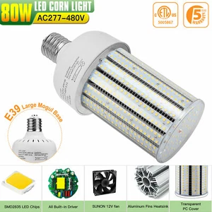 480V 80W LED Corn Light Bulb Parking Lot Gas Station Light Retrofit Corn Lamp UL - Picture 1 of 8