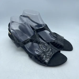 Ros Hommerson Sandals Women’s Sz 11 Slingback Black Leather Buckle Croc Print - Picture 1 of 10