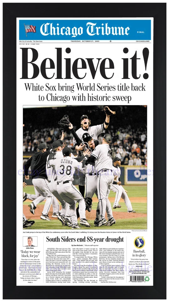 Campeones de la Serie Mundial 2005 Chicago White Sox ¡Impresión de periódico enmarcada! 10/27 GM 4 Foto 1 de 1