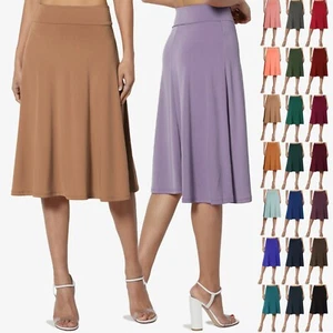 TheMogan S~3X Foldover Stretch A-Line Flared Knee Length Skirt Comfy Stylish - Picture 1 of 164