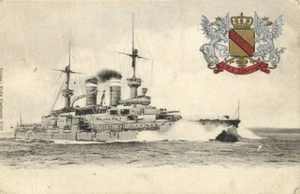 German Imperial Navy Battleship SMS Zähringen, Coat of Arms (1900s) Postcard - Picture 1 of 2
