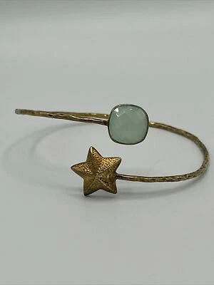 Vtg Green Chalcedony Gold Tone Bracelet Adjustable 8.5" Foto 1 de 4