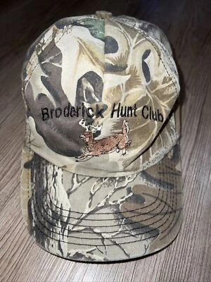 Vintage Camo Deer Broderick Hunt Club Yolo CA Made USA Trucker Hat Snapback 80's - Image 1 of 4