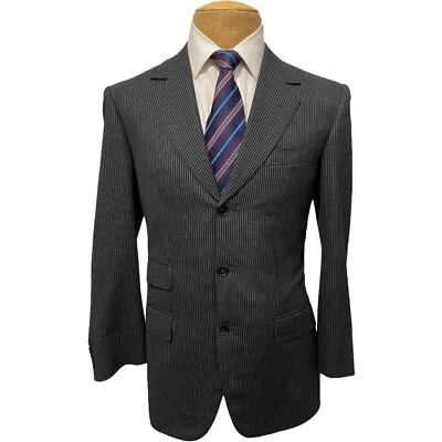 Holland & Sherry Sports Coat Charcoal Gray Purple Striped Worsted Wool Size 36 R - Image 1 of 4