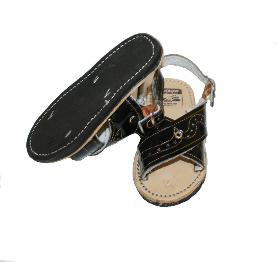 nuevo! SANDALIAS HUARACHE NIÑOS CUERO MEXICANO dos correas Foto 1 de 1
