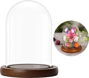 Campana in Vetro Con Base Marrone in Legno, 9,4 Cm Di Altezza, Mini Campana in V - Foto 1 di 12