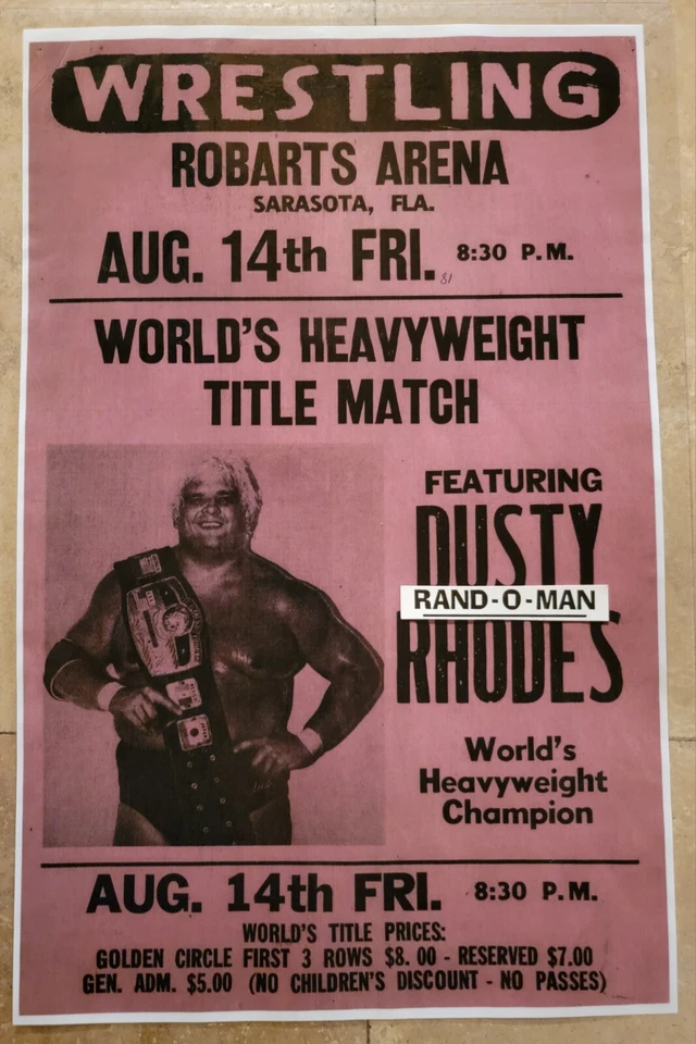  Póster de lucha libre campeón mundial de peso pesado Dusty Rhodes, se ve muy bien enmarcado Foto 1 de 1