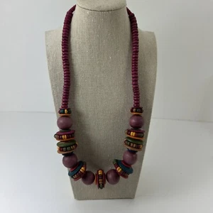 Vintage Wood Multicolored Large And Small  Beads Necklace - Picture 1 of 12