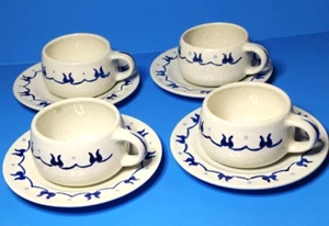 Poppy Trail Homestead Provincial Blue Hand Decorated 4 Teacups and Saucers - Picture 1 of 5