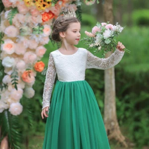 Christmas Party Kids Girls Lace Long Dress Formal Girls Princess Gown Pageant - Picture 1 of 46