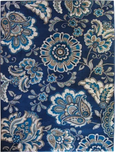 Floral Navy Blue Carpet Stems Petals Leaves Paisley Contemporary Area Rug - Picture 1 of 11