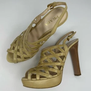 Prada sandalo donna marrone neutro gabbia incrociato design tacco EU 37,5/US 7 - Foto 1 di 10