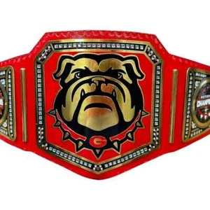Bulldog Georgia wrestling championship belt in 2mm  plates Red & Black - Picture 1 of 9