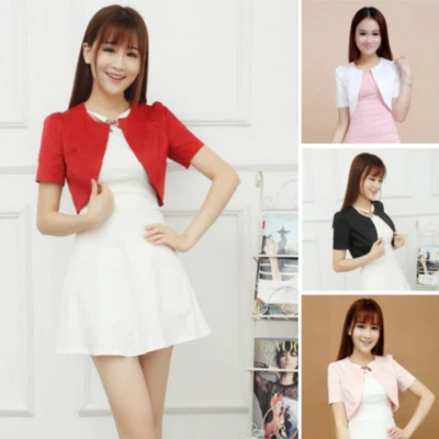 Women Bolero Shrug Cardigan Open Front Cropped Jacket Slim Fit Wedding Shawl - Image 1 of 4