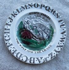 Antique Alphabet Plate Dish ABC Aesops Fables The Wolf and the Crane