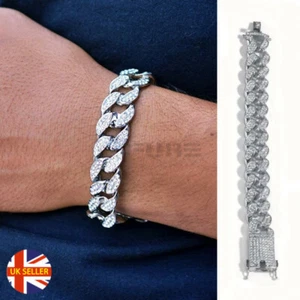 Classic Full Iced Out Rhinestones Hiphop Jewelry Men Women Cuban Chain Bracelet - Picture 1 of 11