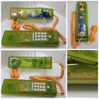 Vintage 1989 Swatch Translucent GREEN w/ ORANGE Cord Twin Phone TESTED WORKING 