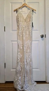 Lulus XS Boho Mermaid Maxi Dress Lace Embroidered Overlay Bridal Wedding NWT  - Picture 1 of 8