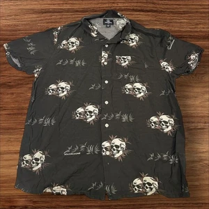 Volcom Skull Print Button Up Short Sleeve Shirt Graphic Casual Mens M - Picture 1 of 7