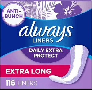 2 pack Always Daily Extra Protect Panty Liners, Extra Long Length, 116 Count - Picture 1 of 1