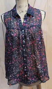 Daniel Rainn Plissee-Bluse mehrfarbig schwarz transparent Knopfleiste ärmellos M - Bild 1 von 7