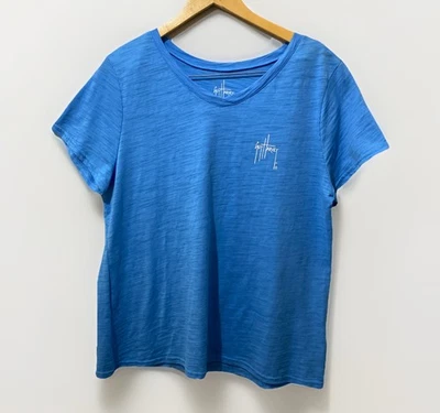 Guy Harvey XL Women’s Tshirt Blue Short Sleeve Anchor Flowers - Image 1 of 4