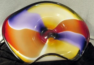 RICK & JANET NICHOLSON 2004 ART GLASS 22.5” CENTERPIECE WAVE SERIES  (EZS003595) - Picture 1 of 12