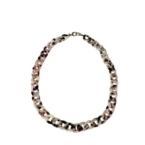 Chunky Tortoise Shell Blush Black Chain Link Statement Necklace Lightweight Chic - Picture 1 of 4