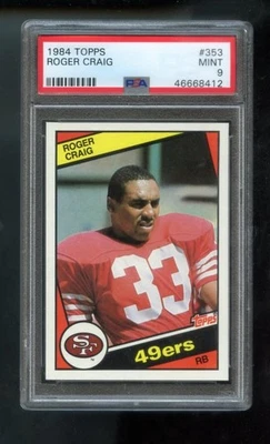 Tarjeta de fútbol americano NFL 1984 Topps #353 Roger Craig 49ers novato radiocontrol como nueva PSA 9 graduada Foto 1 de 2