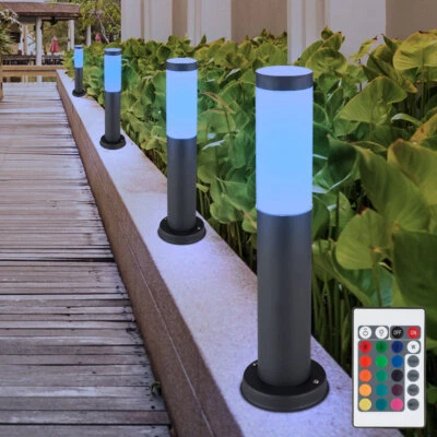 4er Set RGB LED Steh Leuchte DIMMER Fernbedienung Garten Außen Sockel Hof Lampe - Bild 1 von 4