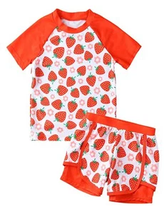 3t 4t Swimsuit Girls Rash Guard Sets 2 Piece Short Sleeve Bathing Suit Girls ... - Picture 1 of 4