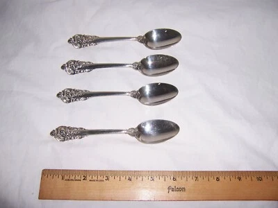 Wallace Grand Barroco Plata de Ley 4 Cucharaditas 6.25" Cuerno Marca Cucharas Foto 1 de 4