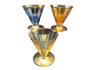 Set 3 Handmade Gold Infused Opalescent Stems Cordial Shot Glasses 2.5" Tall - Picture 1 of 10