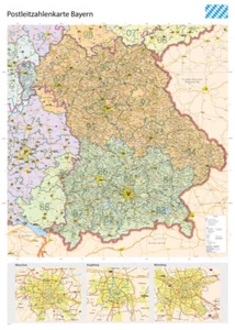 XL Postleitzahlenkarte von Bayern, Poster PLZ Wandkarte, 100 x 140 cm - Bild 1 von 9