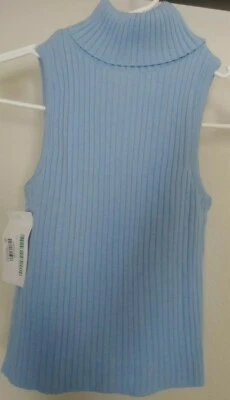 TH E GREAT AMERICAN SWEATER GIRL BLUE TURTLE NECK SLEEVELESS size S NWT  - Изображение 1 из 4