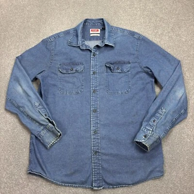 Wrangler Denim Shirt Adult Medium Blue Western Cowboy Rodeo Ranch Horse Men* - Image 1 of 4